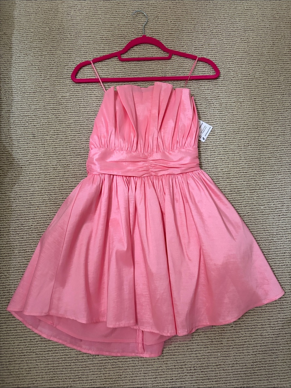 Pink Strapless Party Dress with Gathered Bodice